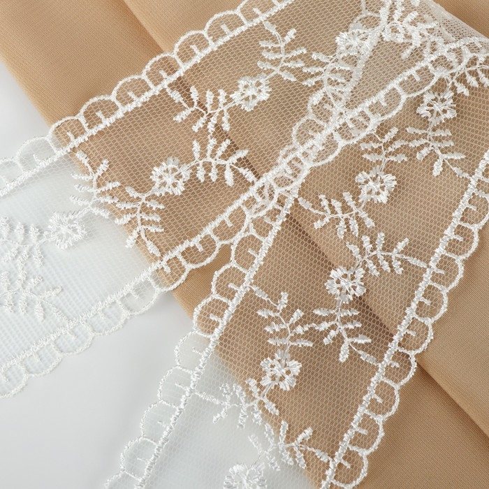 Кружево на сетке, 50 мм × 11 ± 1 м, цвет айвори Кружево на сетке, 50 мм × 11 ± 1 м, цвет айвори