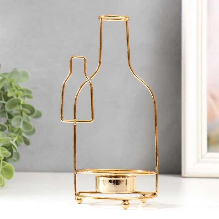 Подсвечник металл на 1 свечу Подсвечник металл на 1 свечу "Две бутылочки" d-4 см золото 8х8,5х19 см
