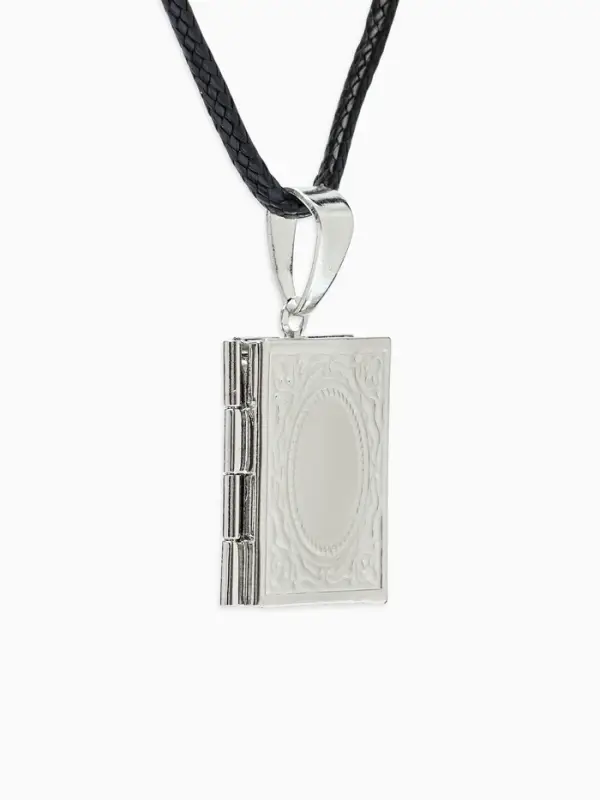 Кулон для фото на шнурке &laquo;Книга&raquo;, цвет серебро на чёрном шнурке, 45 см