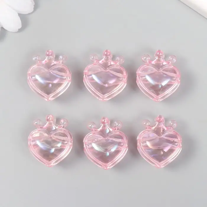 Бусина для рукоделия и плетения «Арт Узор. Сердечко с короной розовое», пластик, 2.1×1.4×2.5 см