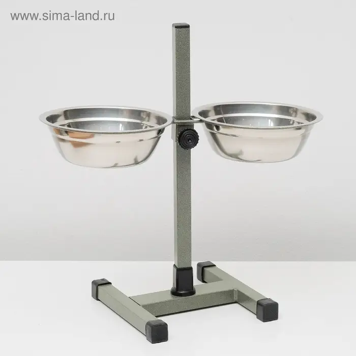 Подставка с мисками, 2&times;700 мл, высота 40 см, разборная, зелёная