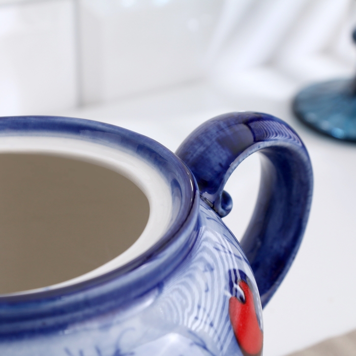 Сахарница Сахарница "Снегири", уют, 16 х 22 см, гжель