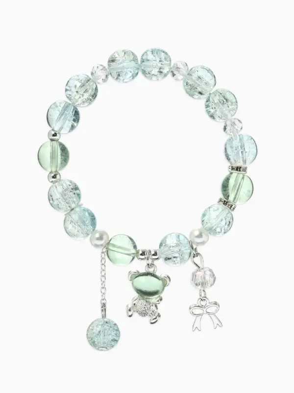 Браслет с подвесками &laquo;Сахарный. Мишка&raquo;, шар №10/8, d=6 см, зелёный, голубой в серебре