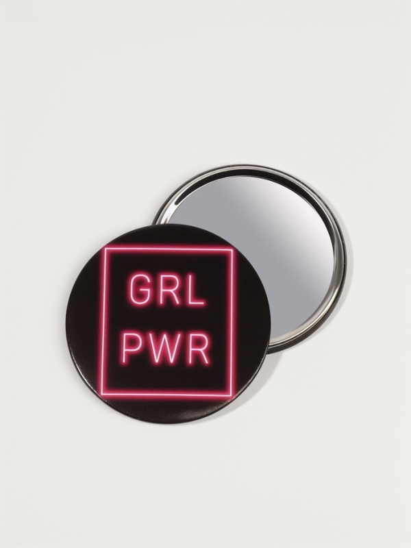 Зеркало карманное «GRL PWR», d = 7,5 см, PVC - коробка, цвет чёрный
