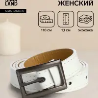 Ремень женский тонкий, 110&times;1.1 см, классическая пряжка металл, тёмно-серебристая, белый
