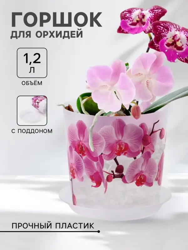 Горшок для орхидей с поддоном IDEA &laquo;Деко&raquo;, 1.2 л, пластиковый, прозрачный