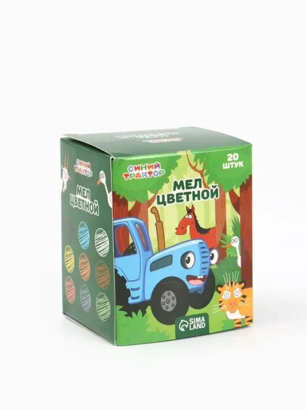 Мелки цветные школьные, 20 шт. &laquo;Синий трактор&raquo;, прямоугольные