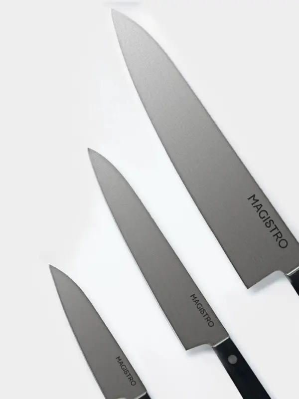 Набор кухонных ножей Magistro Hinshitsu, 3 шт. овощной, универсальный, шеф, нержавеющая сталь, чёрный