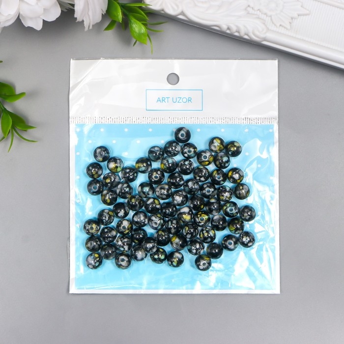 Бусины для творчества пластик Бусины для творчества пластик "Мраморные. Чёрный" d=0,8 см набор 20 гр