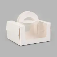 Коробка под бенто - торт с окном, белая, 14&times;14&times;8 см