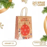 Пакет бумажный подарочный новогодний крафт «Новогодний шар», 15×21×8 см