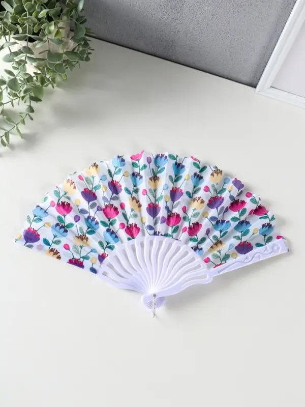 Веер пластик, текстиль  Веер пластик, текстиль "Ситец цветочный" МИКС 23 см