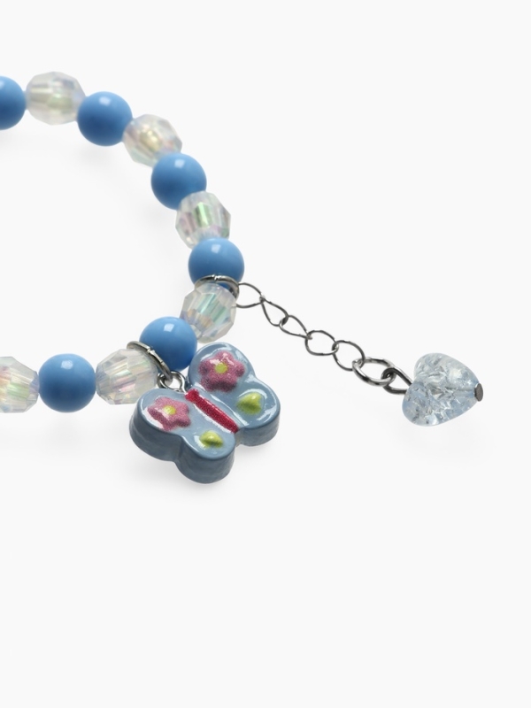 Браслет детский "Выбражулька" сердце н а цепочке и бабочка, цвет голубой