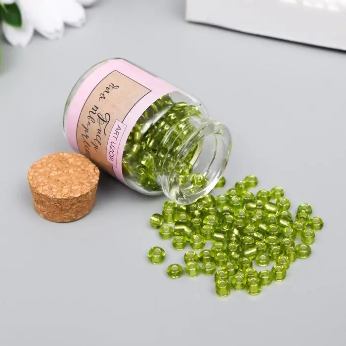 Бисер круглый 6/0 в бутылочке  Бисер круглый 6/0 в бутылочке "Светло-зелёный" прозрачно-цветной 20 гр