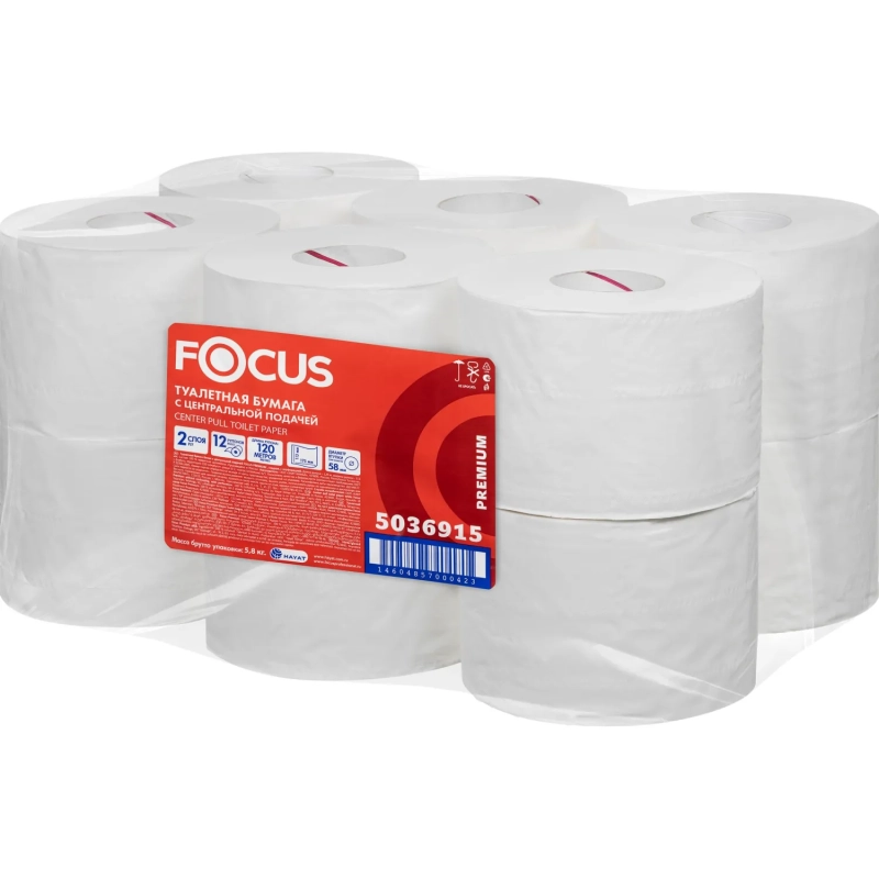 Бумага туалетная д/дисп Focus Point 2сл белая 120м ЦВ 12рул/уп_5036915