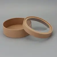 Коробка круглая подарочная завальцованная с окном, крафт, 18&times;6 см