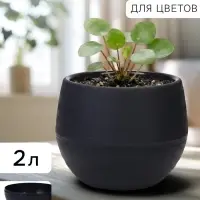 Горшок цветочный &laquo;Япония&raquo;, 2 л, d=18 см, h=15 см, пластиковый, с поддоном, графитовый