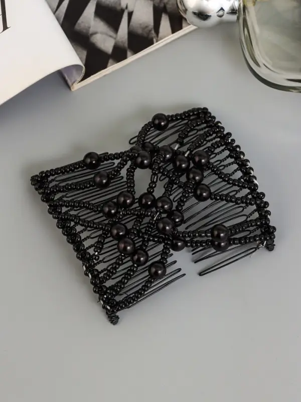Зажим для волос «Жемчужная сетка», шарики, 9 см, чёрный Зажим для волос «Жемчужная сетка», шарики, 9 см, чёрный