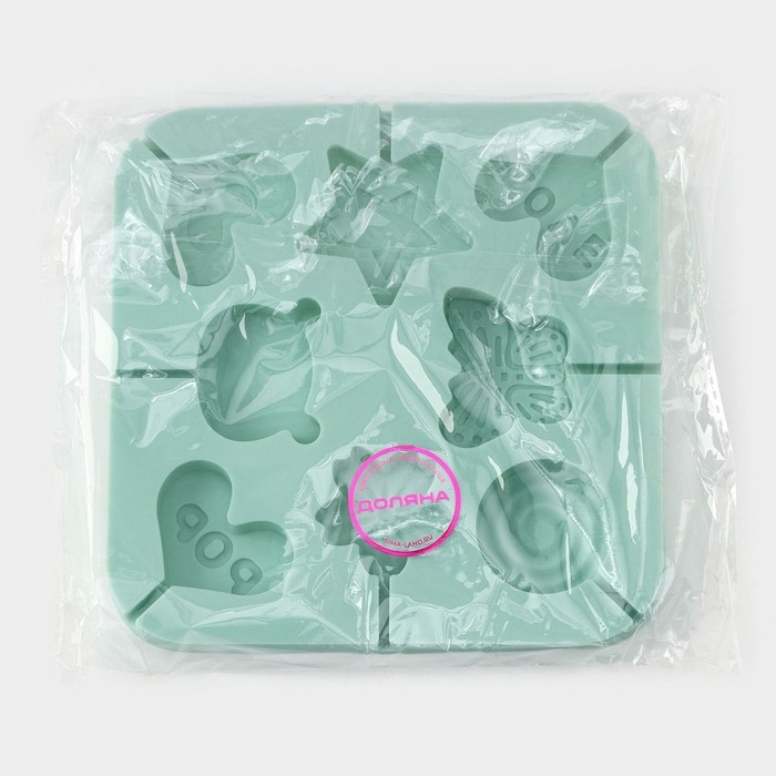 Форма для леденцов Доляна «Сладость», силикон, 15×15×1,5 см, 8 ячеек, с палочками, цвет бирюзовый Форма для леденцов Доляна «Сладость», силикон, 15×15×1,5 см, 8 ячеек, с палочками, цвет бирюзовый