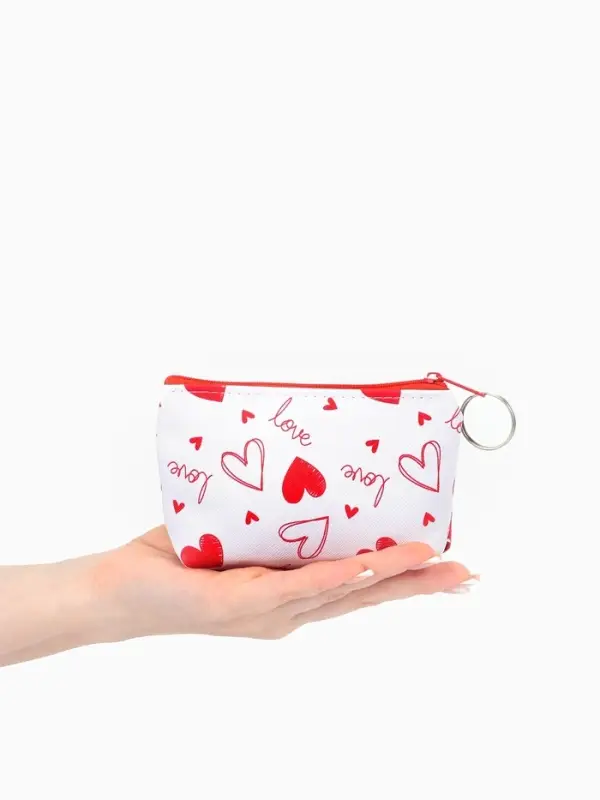 Кошелёк-монетница на молнии, 12&times;3.5&times;9 см, белый/красный