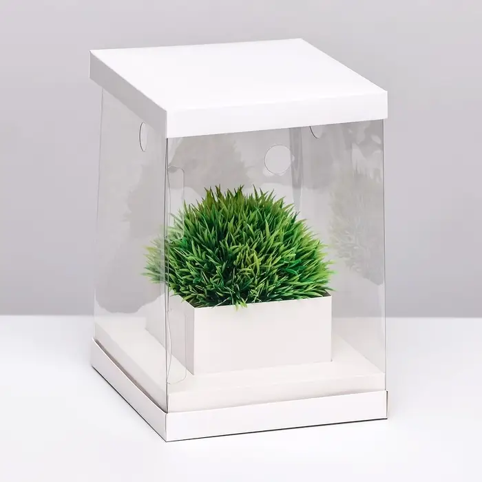 Коробка для цветов с вазой и PVC окнами, складная, 16&times;23&times;16 см, белый