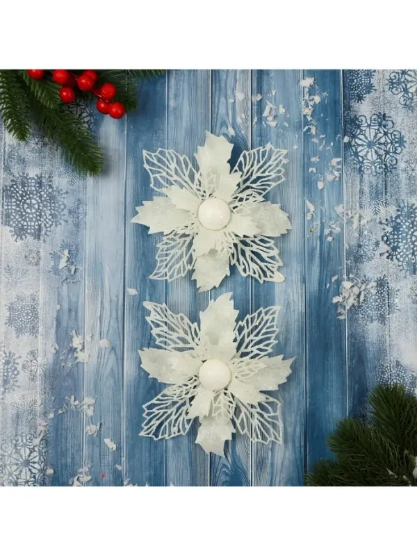 Ёлочные игрушки 2 шт. &laquo;Зимнее волшебство. Снежный цветок&raquo; пластик, 15 см, белый