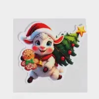 Наклейка на стекло "Козлёнок с ёлочкой и печенюшкой" 20х25 см