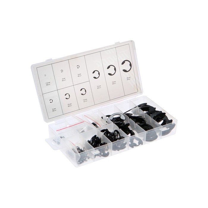 Набор стопорных колец D=1.5-22 мм ТУНДРА krep, 300 предметов Набор стопорных колец D=1.5-22 мм ТУНДРА krep, 300 предметов