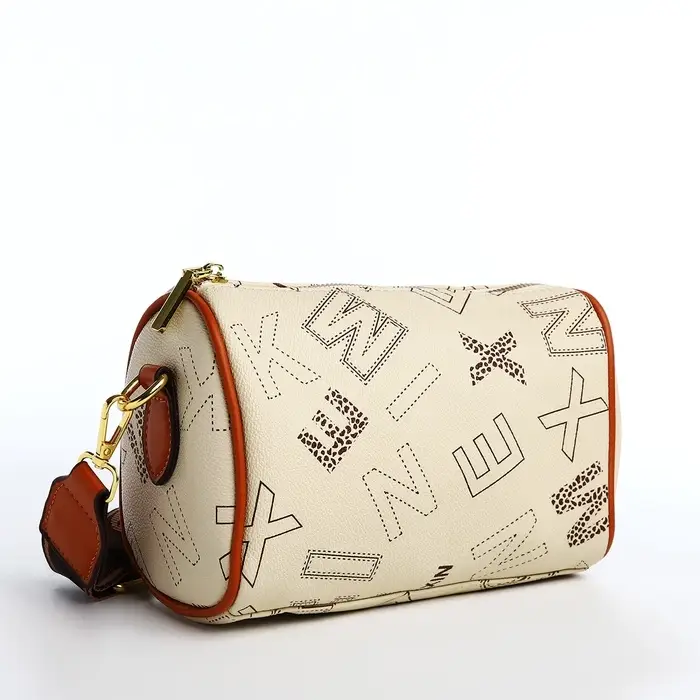 Сумка женская кросс-боди на молнии, 22&times;11&times;15 см, с принтом, бежевая