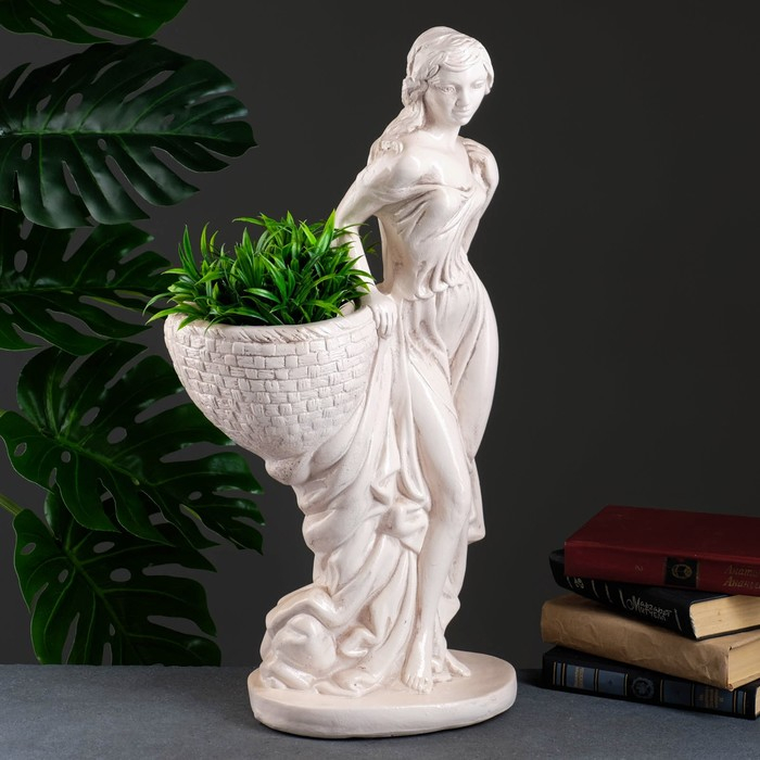 Фигура с кашпо Фигура с кашпо "Девушка с корзиной" состаренный, 1л / 30х64х32см