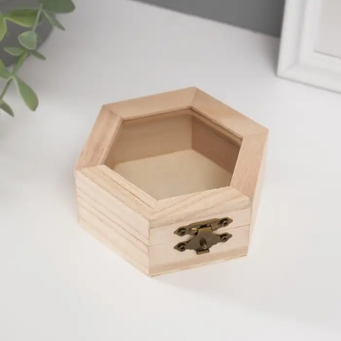 Шкатулка для росписи дерево &laquo;Многогранник со стеклянной вставкой&raquo;, для творчества, декора, 10&times;9&times;4.5 см