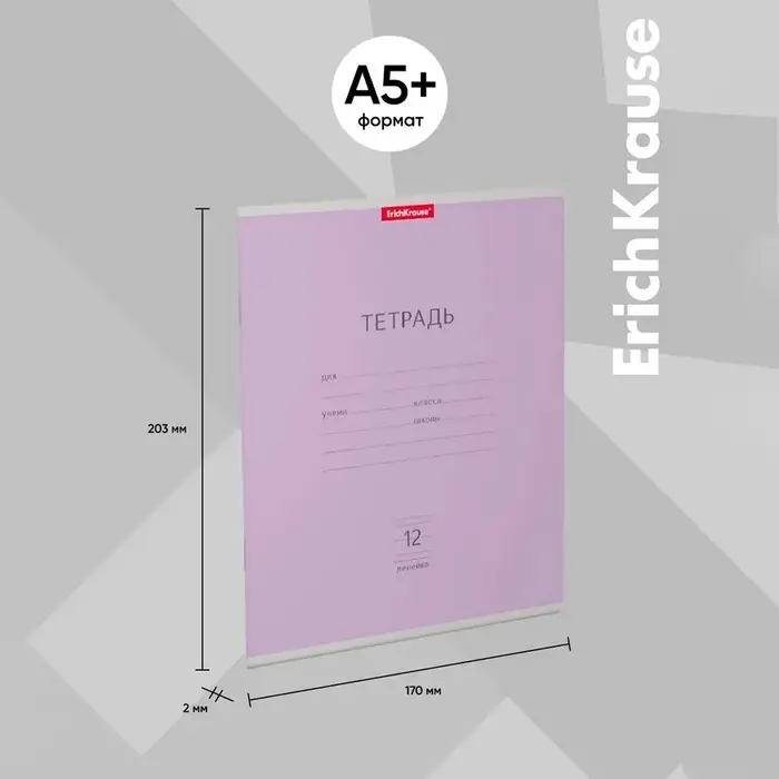 Тетрадь 12 листов в линейку ErichKrause «Классика», обложка мелованный картон, блок офсет, белизна 100%, фиолетовая