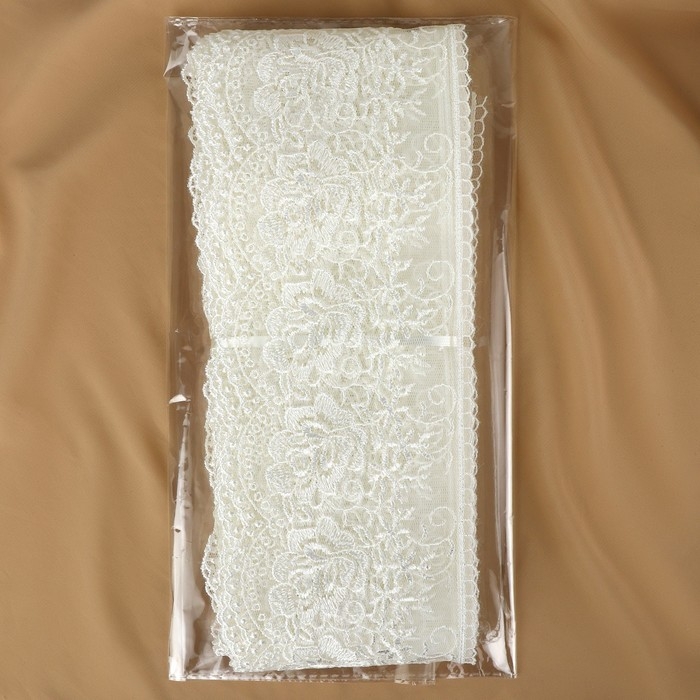 Кружево на сетке, 105 мм × 11 ± 1 м, цвет айвори Кружево на сетке, 105 мм × 11 ± 1 м, цвет айвори