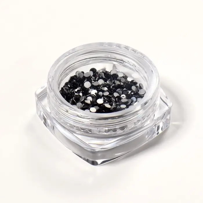 Стразы для декора, круглые, разноразмерные, чёрные