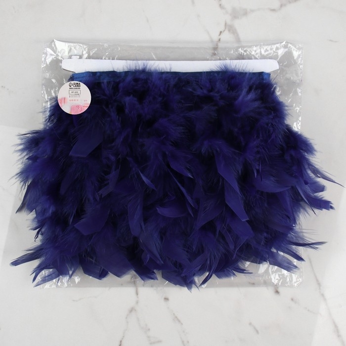 Тесьма с перьями индюка, 13-17 см, 5 ± 0,5 м, цвет тёмно-синий Тесьма с перьями индюка, 13-17 см, 5 ± 0,5 м, цвет тёмно-синий