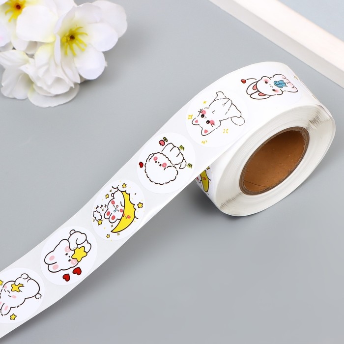 Наклейка бумага Наклейка бумага "Милашки" d=2,5 см 500 шт в рулоне 3х6х6 см