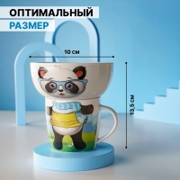 Набор детской посуды из керамики Доляна «Панда», 2 предмета: кружка 230 мл, миска 400 мл, цвет белый