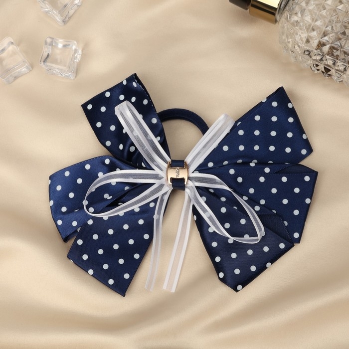 Резинка для волос Резинка для волос "Школьница" бант белый горошек, 14 см, бело-синий