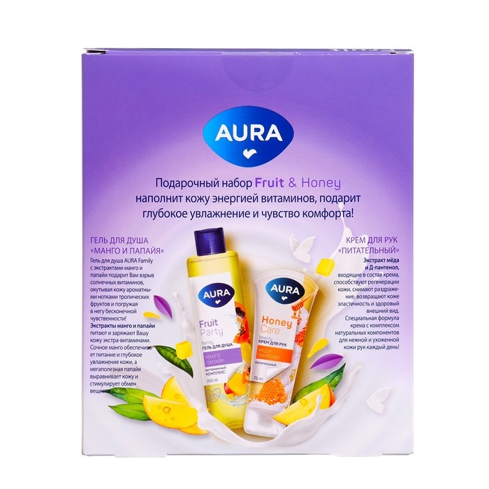 Подарочный набор косметики AURA  Подарочный набор косметики AURA " Манго и папайя": гель для душа, 250 мл + крем для рук, 75 мл