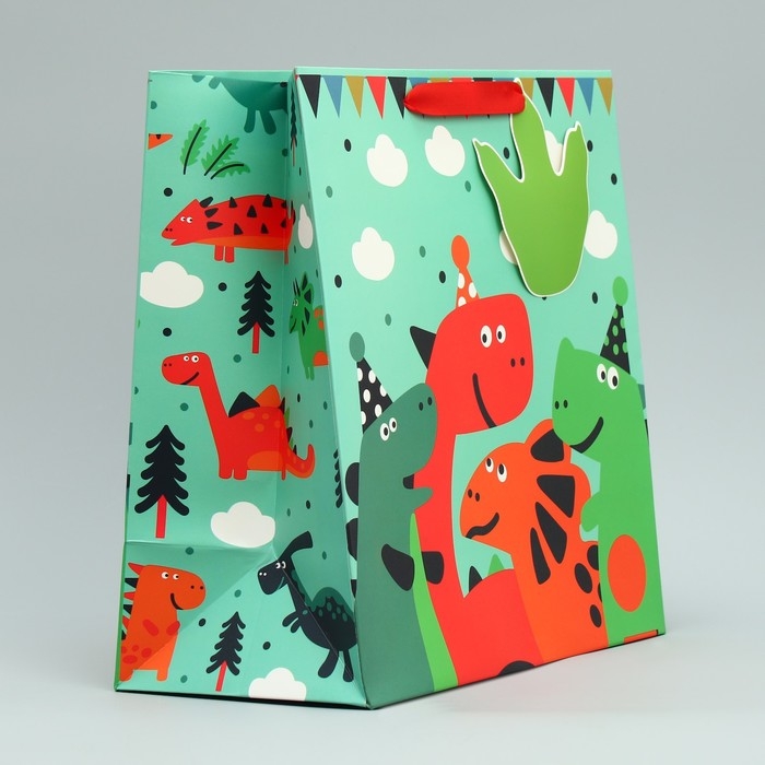 Пакет подарочный, упаковка, &laquo;Динозавр: Весёлый праздник&raquo;, 26.5 х 26.5 х 13 см,