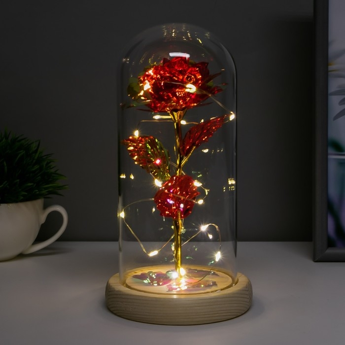 Ночник колба Ночник колба "Красный цветок" LED от батареек 3хААА 11х11х21,5 см RISALUX