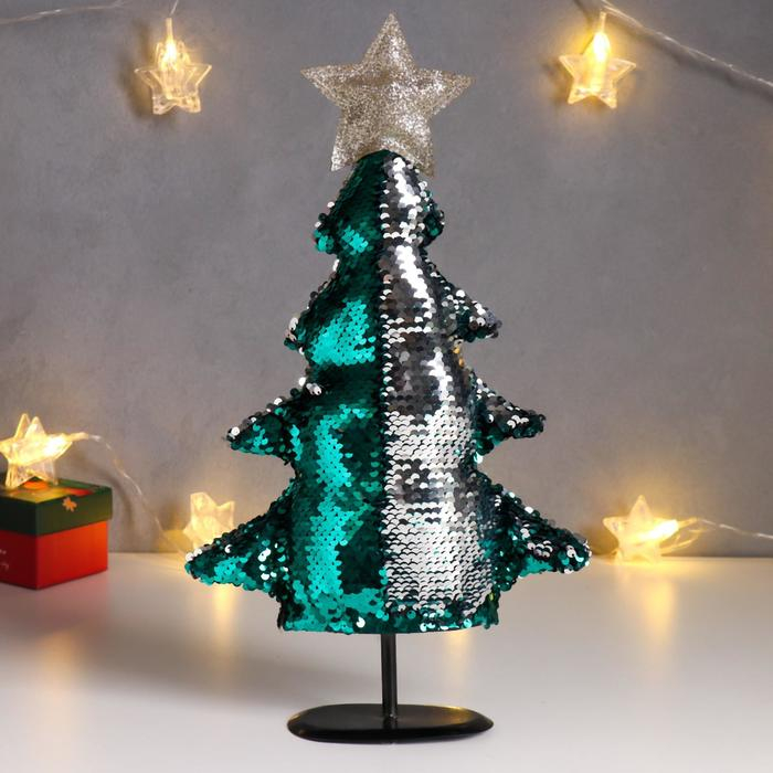 Кукла интерьерная Кукла интерьерная "Ёлочка с серебристо-зелёными пайетками, с золотой звездой" 40х19х24 см