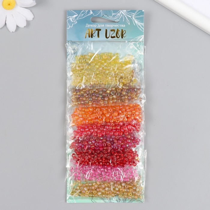 Бисер круглый 6/0  Бисер круглый 6/0 "Красно-жёлтый" перламутр 8 цветов х 10 гр 20х8 см