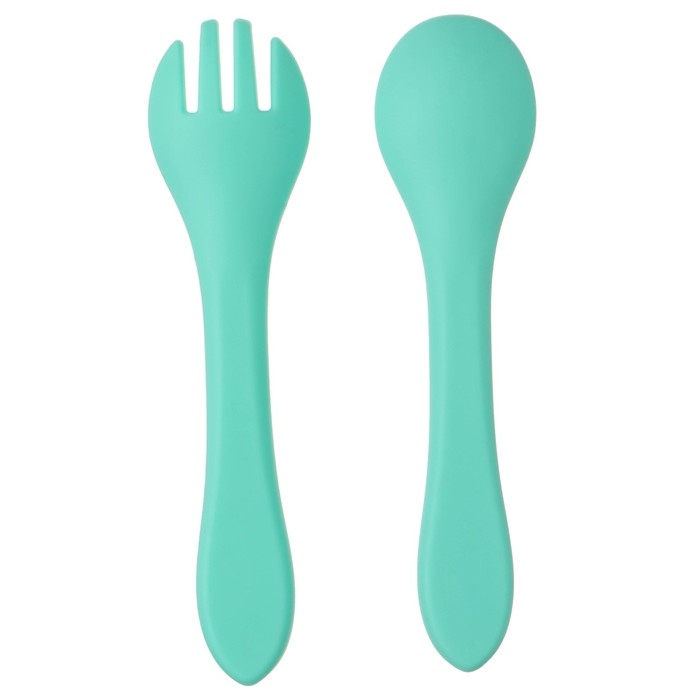 Набор детский столовых приборов, вилка и ложка Крошка Я, (силикон), бирюзовый