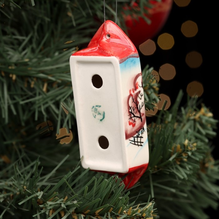 Ёлочная игрушка Ёлочная игрушка "Конфета Зима", красная, авторская роспись, 10 см, фарфор