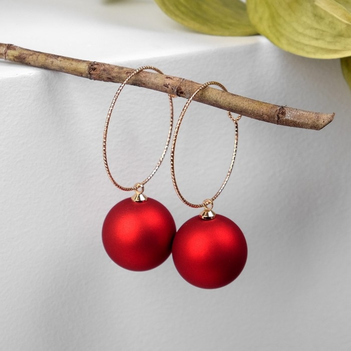 Серьги ассорти «Снежок» в кольце, цвет красный в золоте Серьги ассорти «Снежок» в кольце, цвет красный в золоте