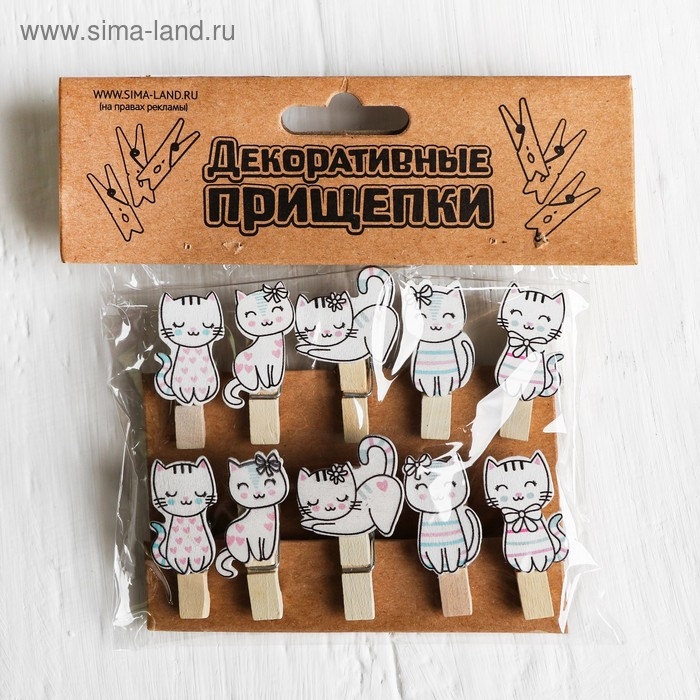 Набор декоративных прищепок  Набор декоративных прищепок "Котики" набор 10 шт.