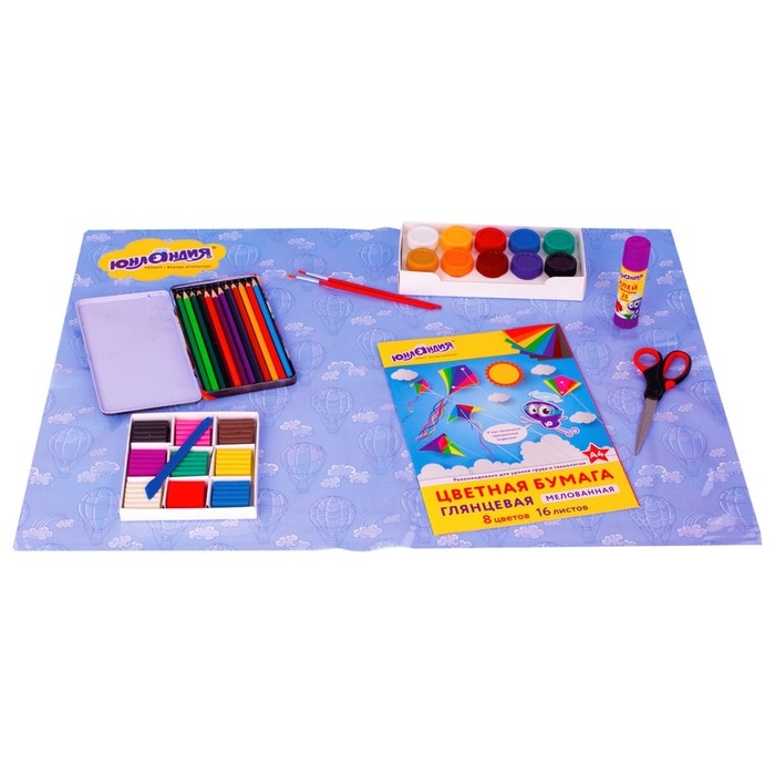 Клеёнка настольная для занятий творчеством, 50 х 70 см, Юнландия Клеёнка настольная для занятий творчеством, 50 х 70 см, Юнландия "Воздушный шар", ПВХ