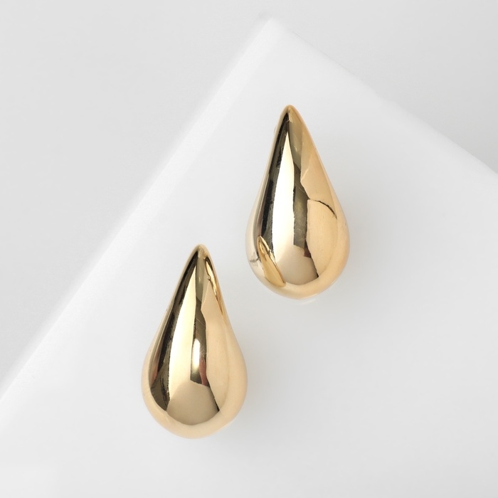 Серьги пластик «Капля» изогнутая мах, цвет золото Серьги пластик «Капля» изогнутая мах, цвет золото