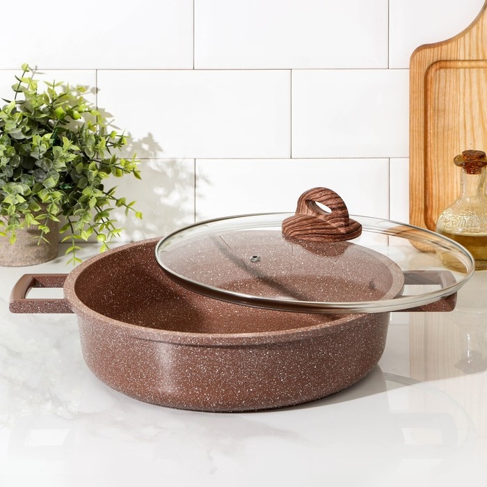 Жаровня Доляна «Брауни», d=28 см, стеклянная крышка, литые ручки, антипригарное покрытие, индукция Жаровня Доляна «Брауни», d=28 см, стеклянная крышка, литые ручки, антипригарное покрытие, индукция